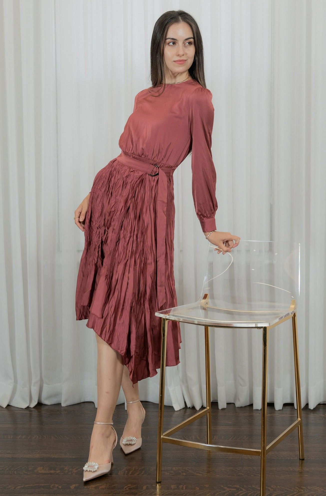 Satin scrunched wrap skirt Dress