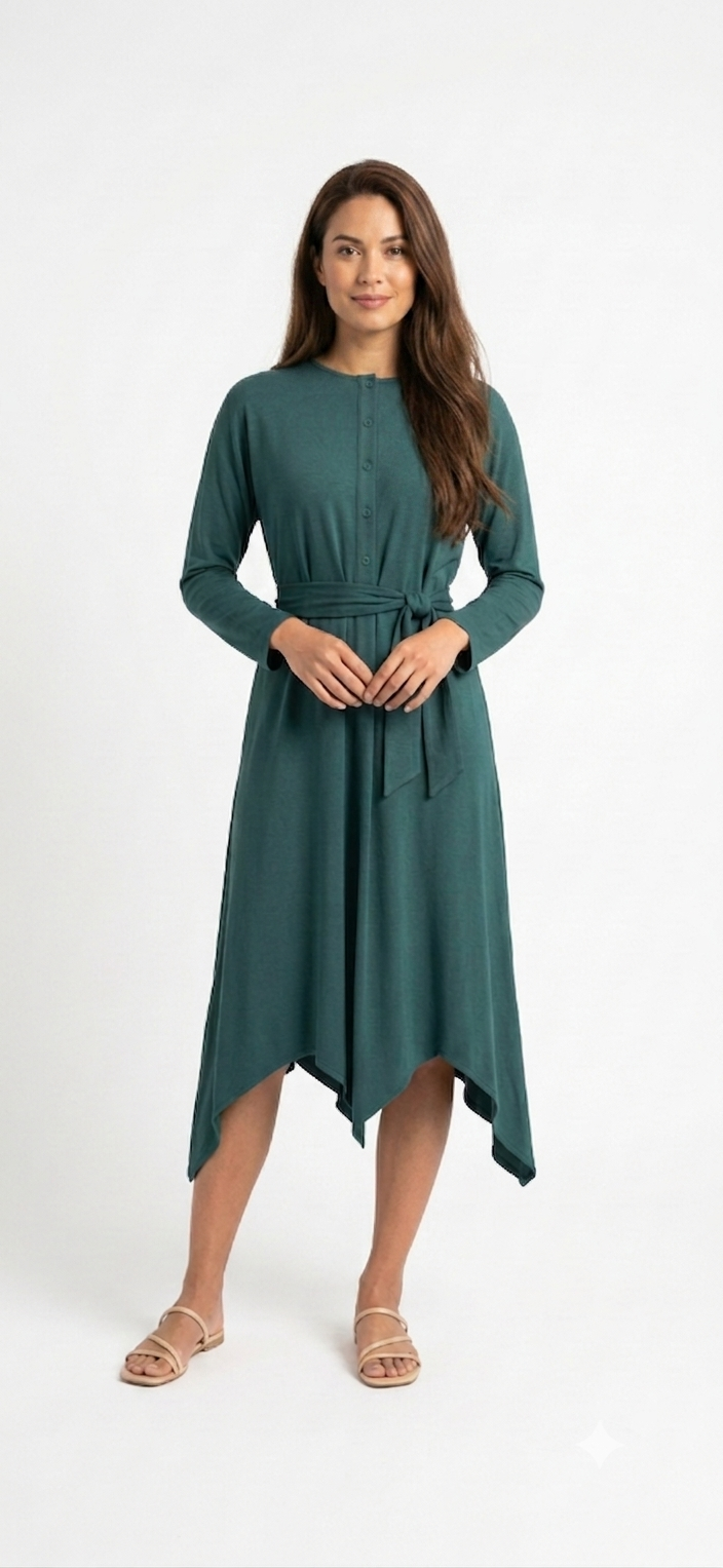 Asymmetrical basic dress - Green