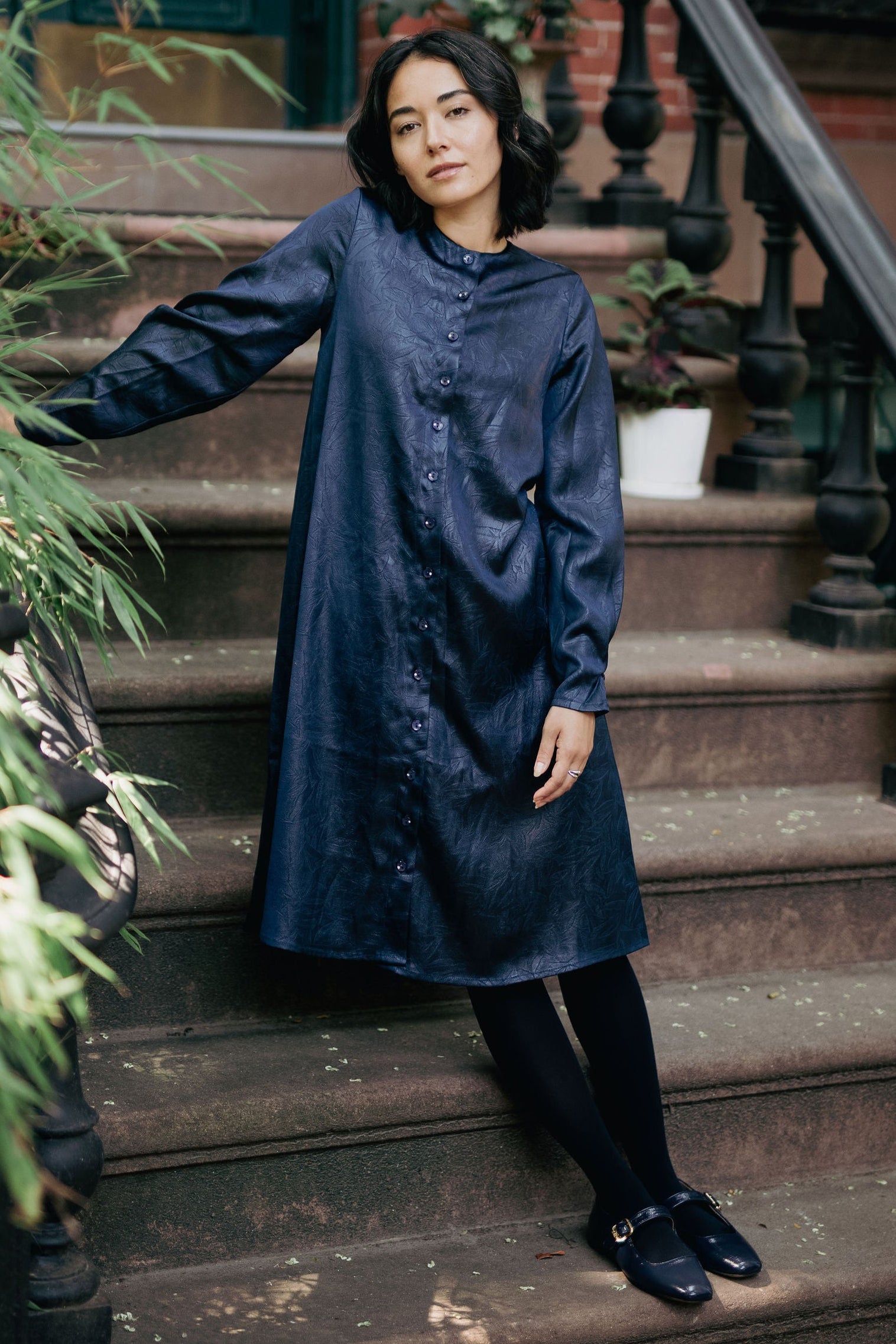 Texture Leather dress - Navy