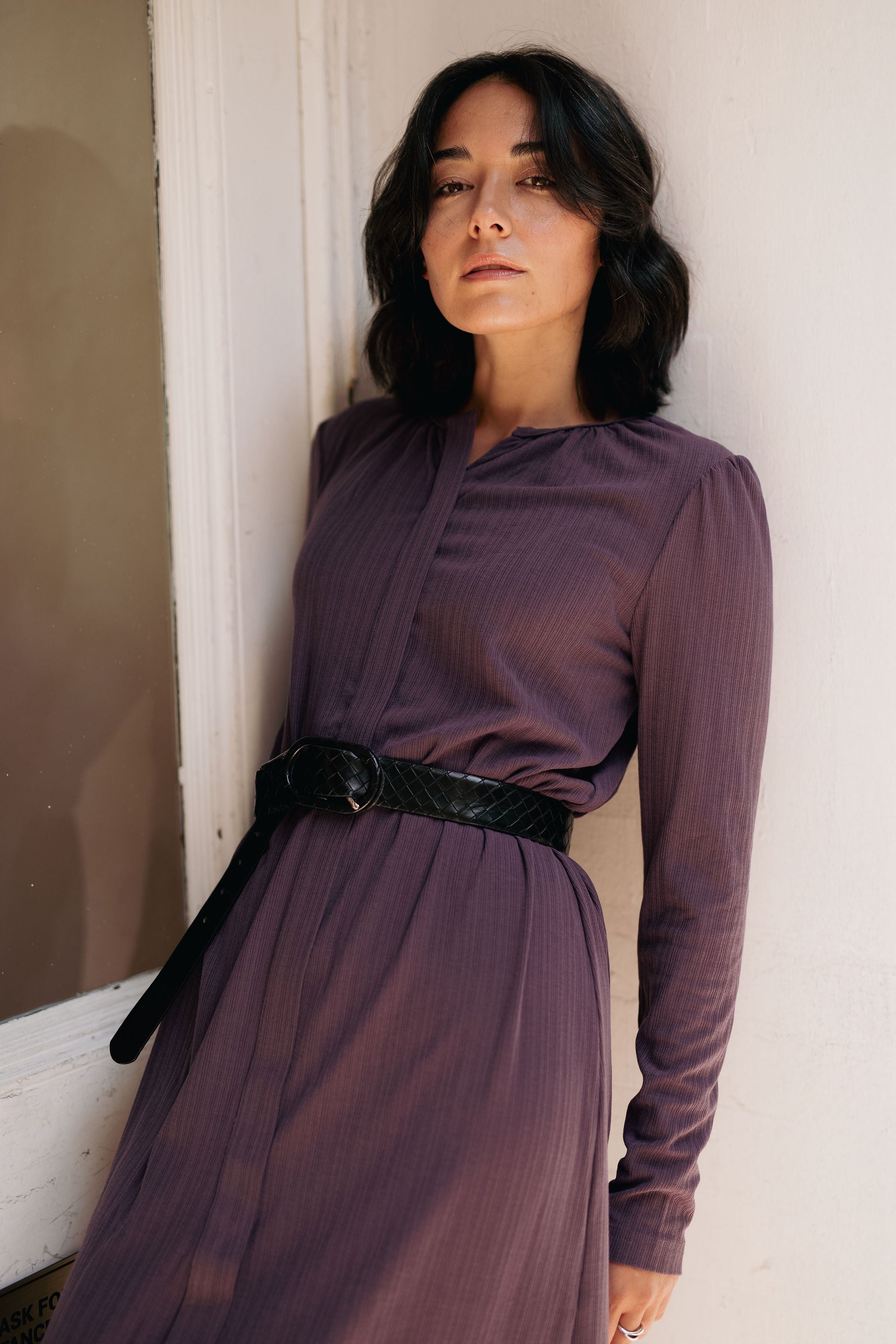 Knit hidden zipper dress - Brown