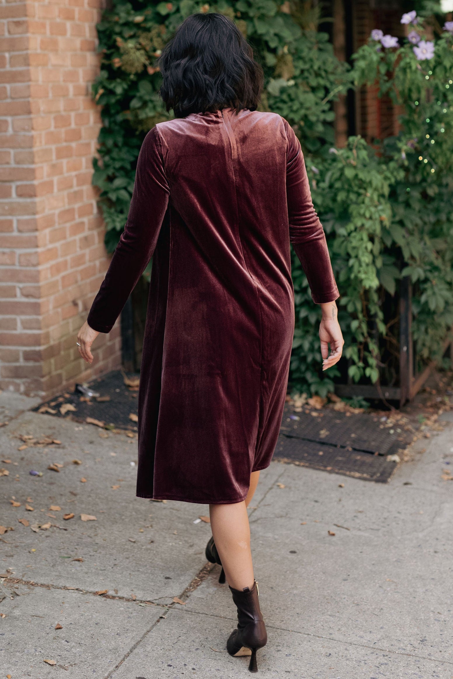 Velvet pleated chiffon dress - Dark Rose