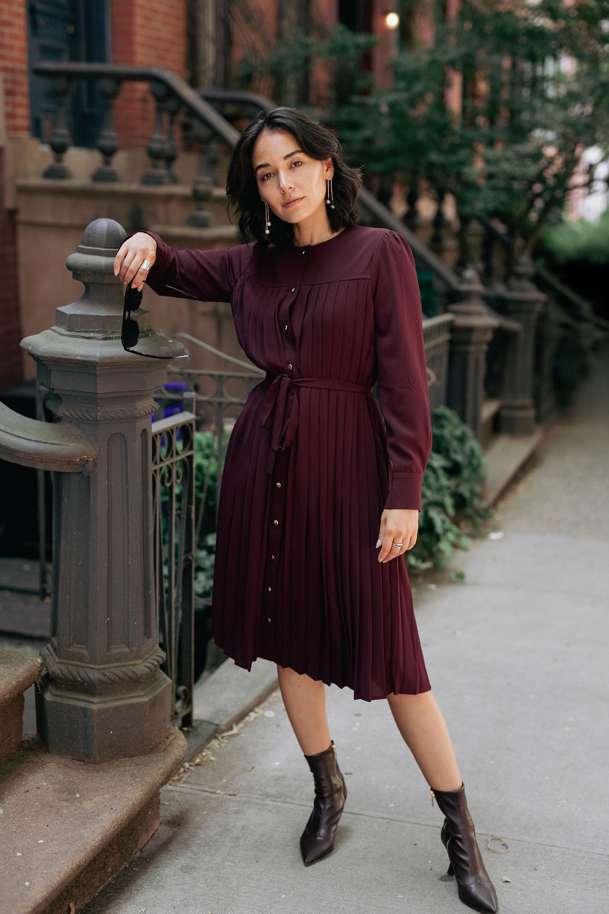 Pleated button-down dress - Black