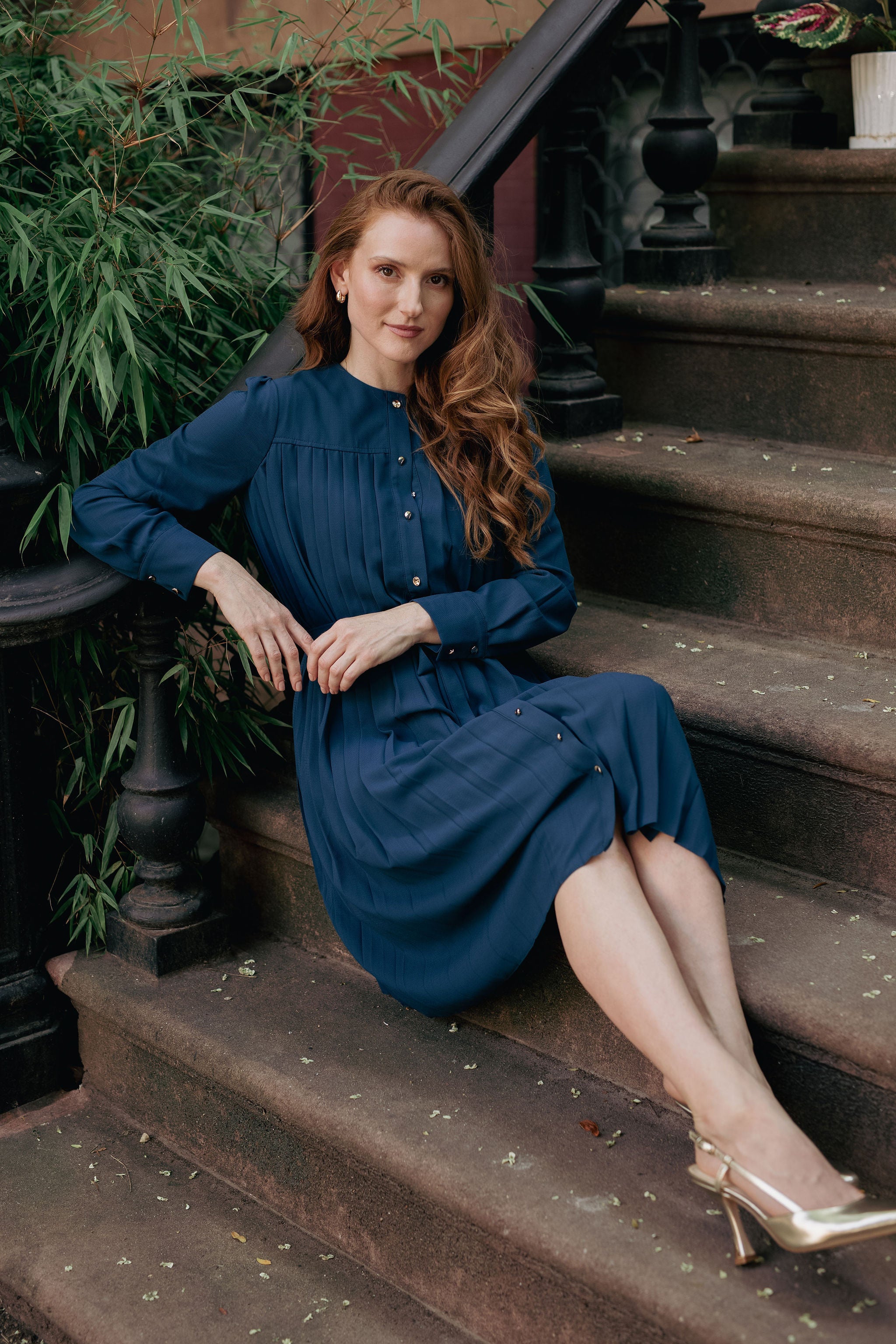 Pleated button-down dress - Black