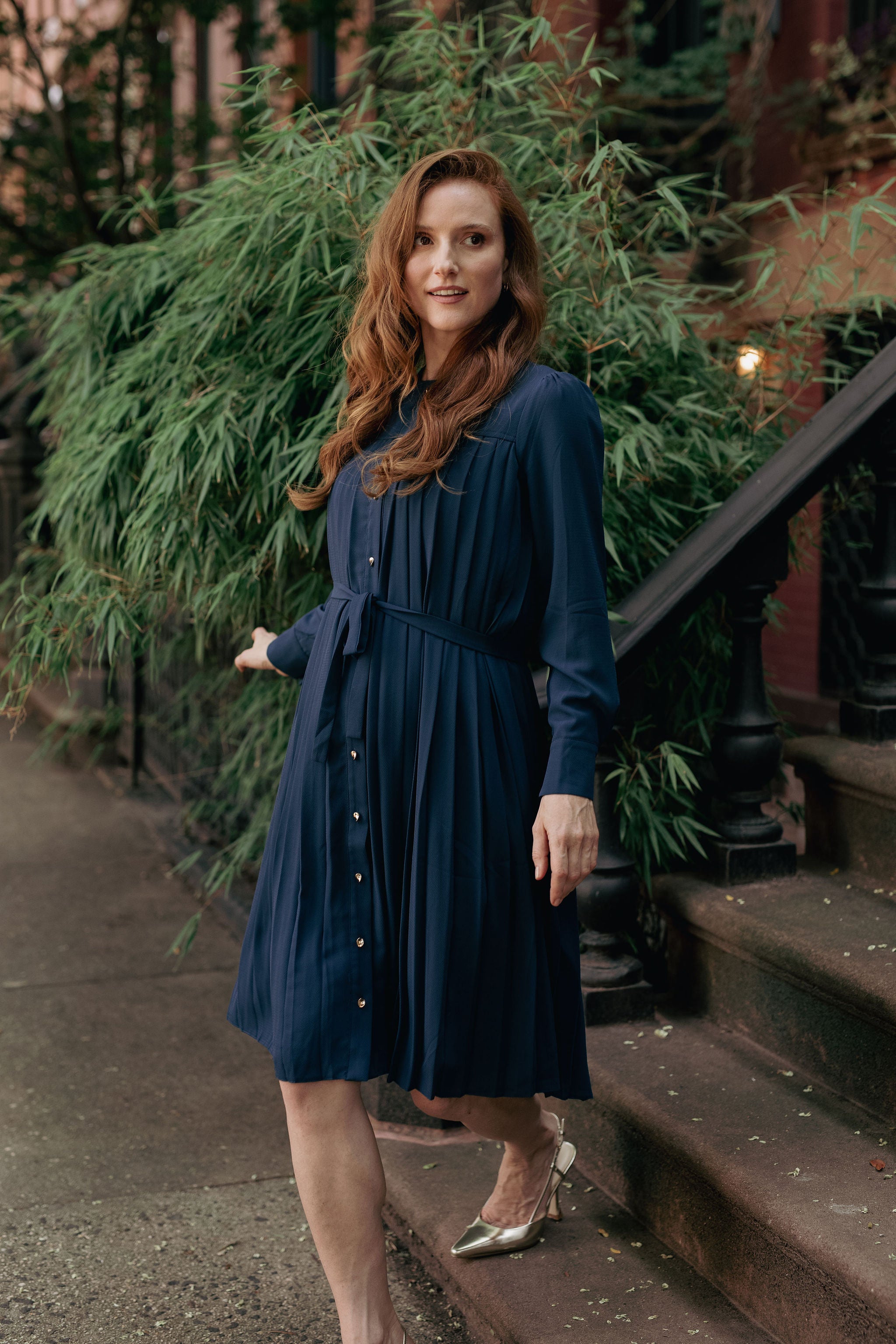 Pleated button-down dress - Black