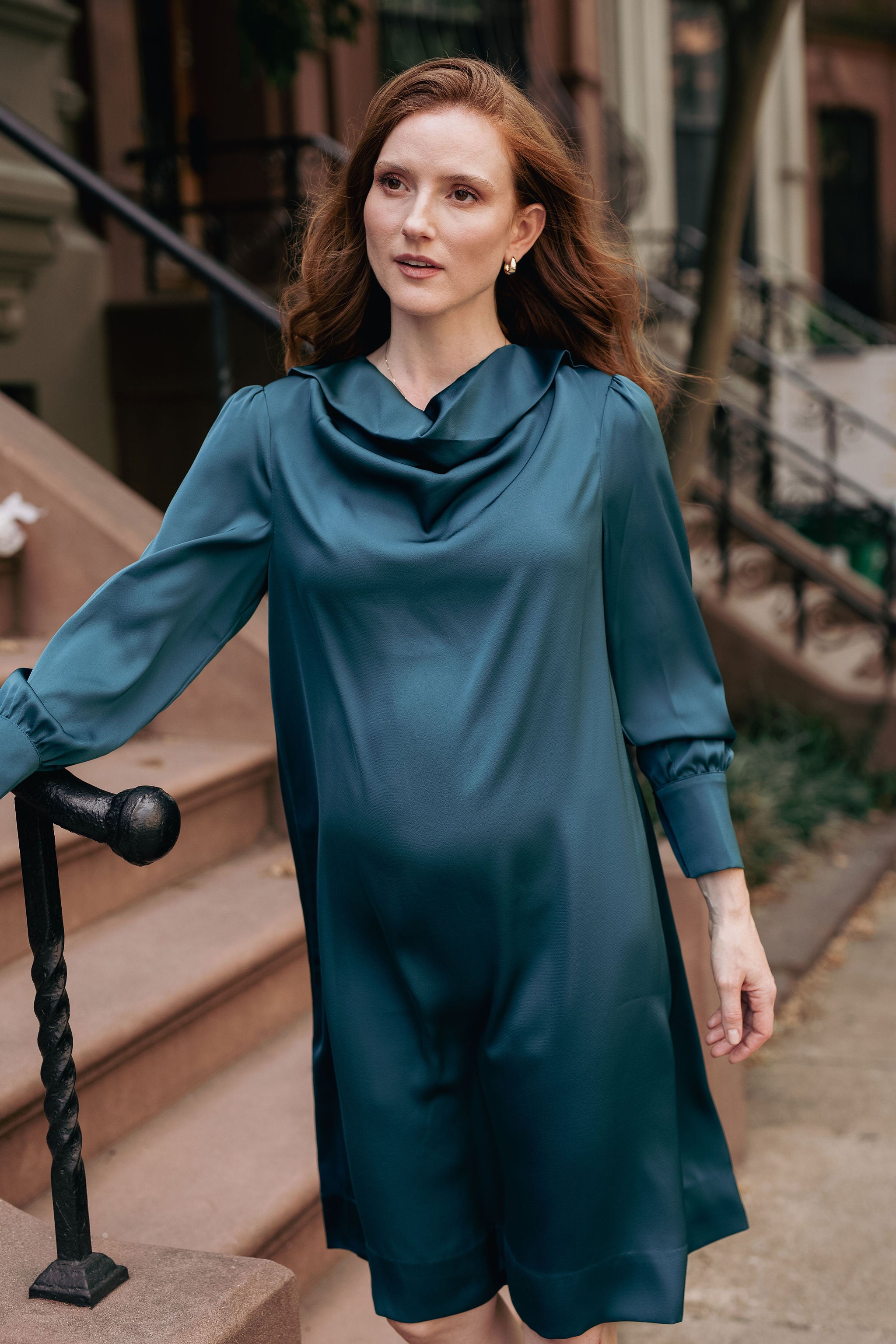 Cowl satin Elegance Dress - Teal