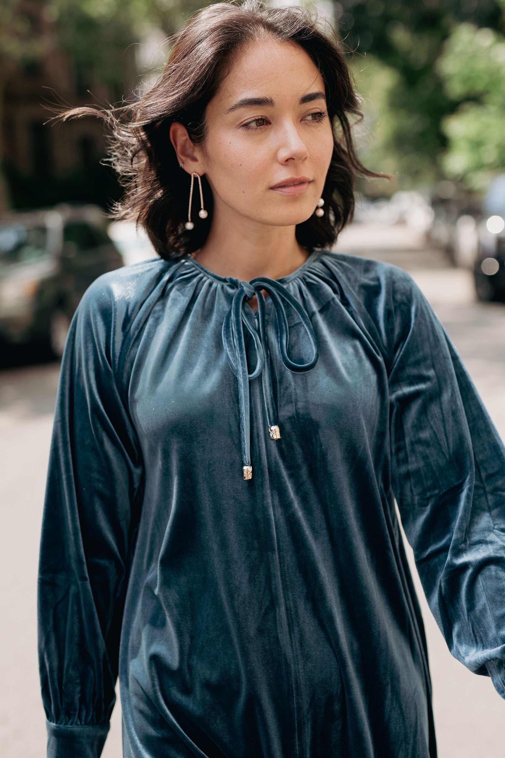 Loose velvet dress - Teal