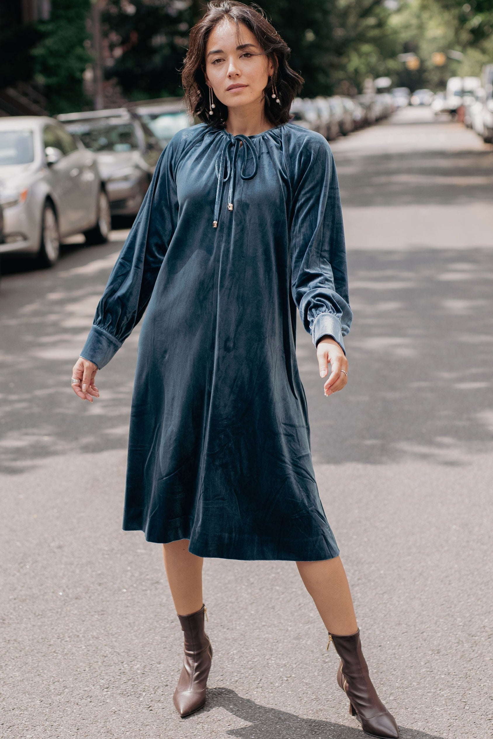 Loose velvet dress - Teal