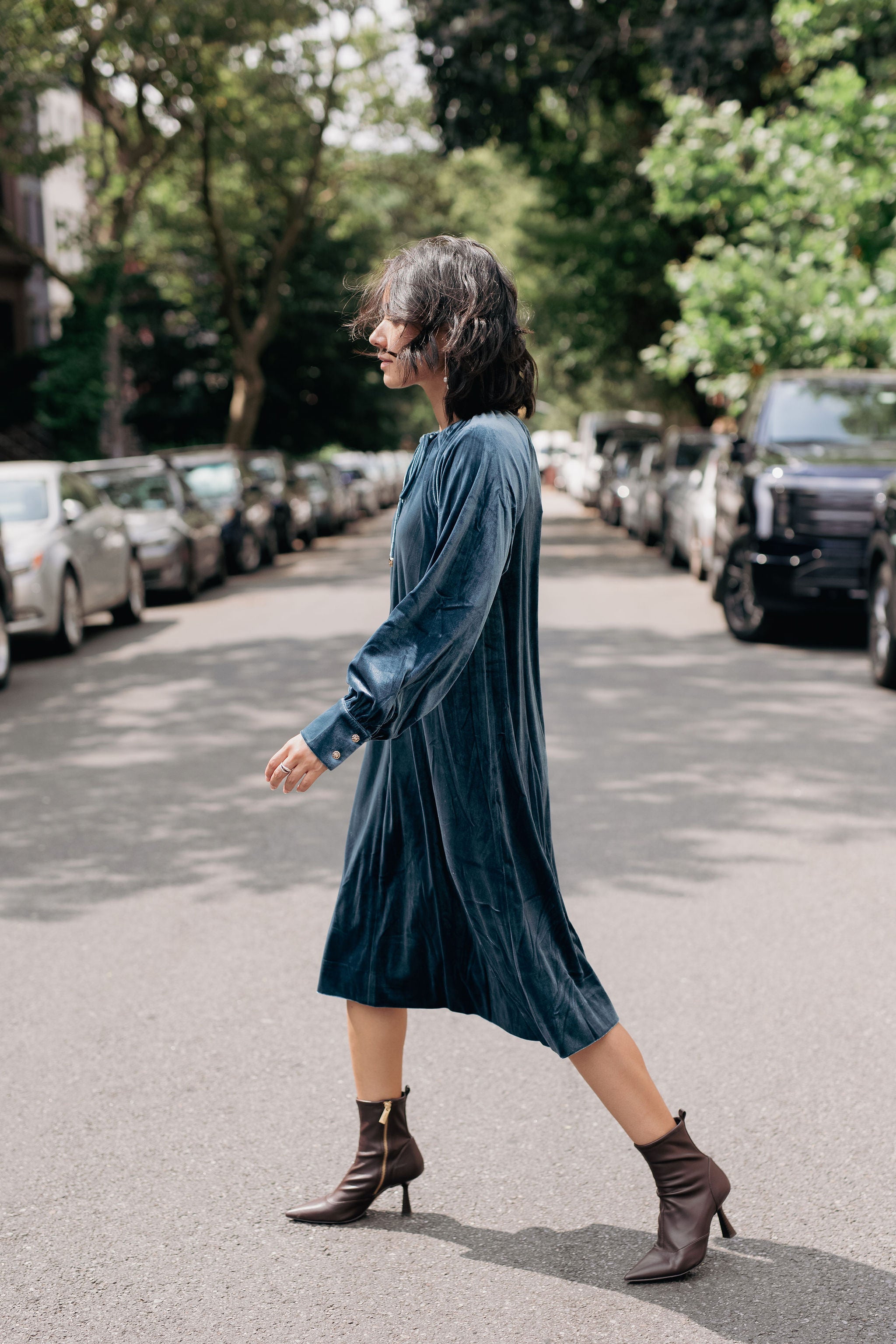 Loose velvet dress - Teal
