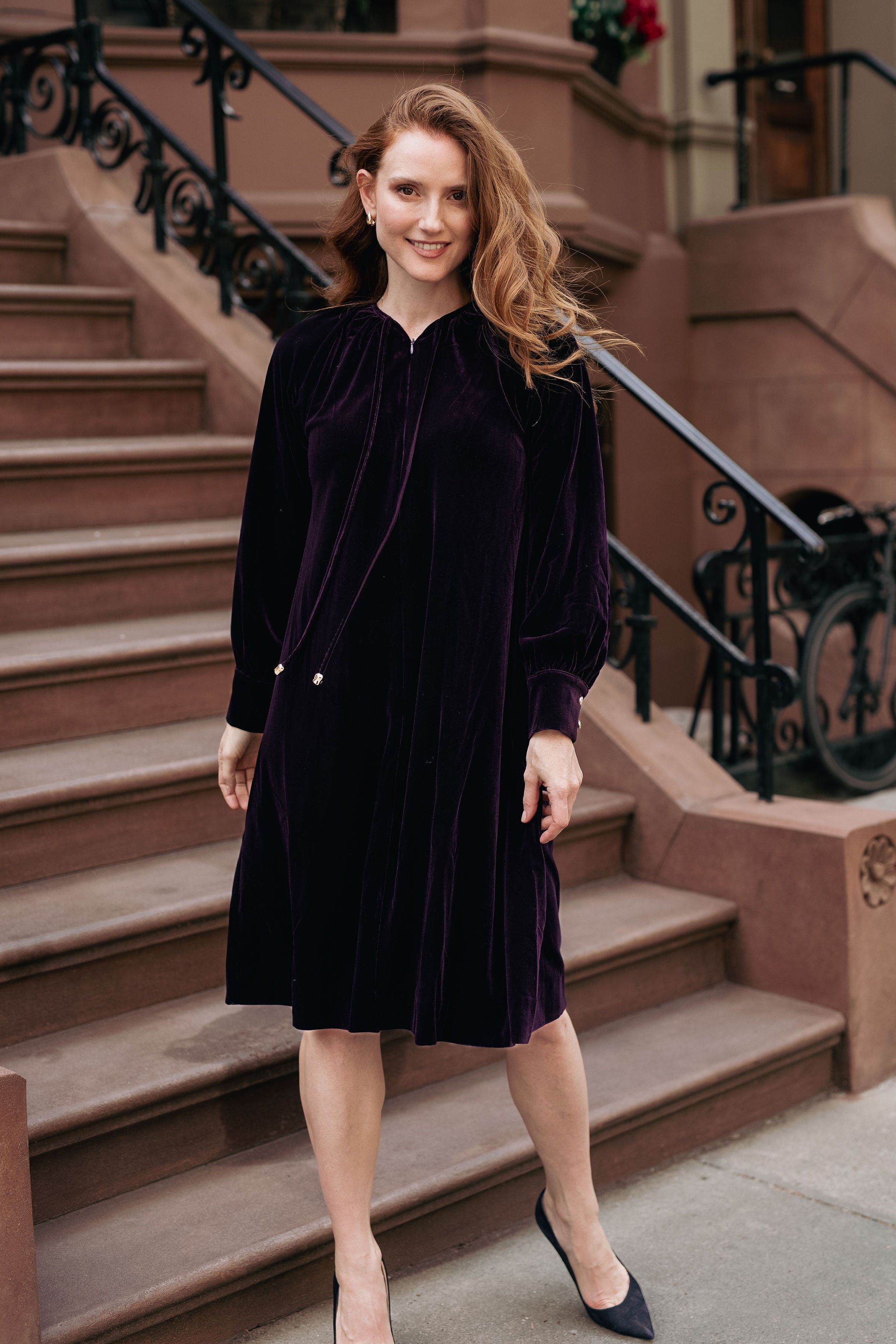 Loose velvet dress - Eggplant