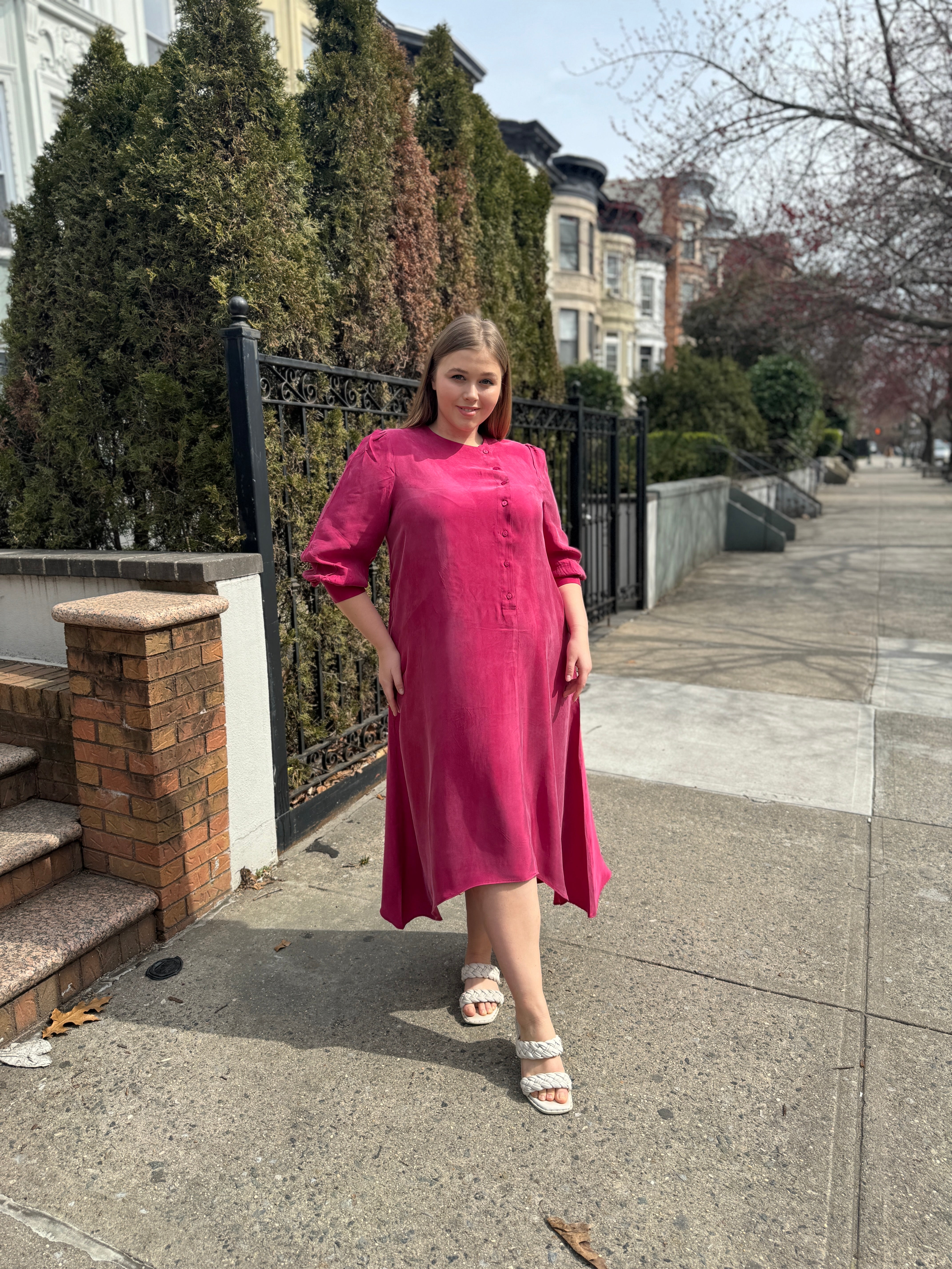 Cupro high-low side buttons dress