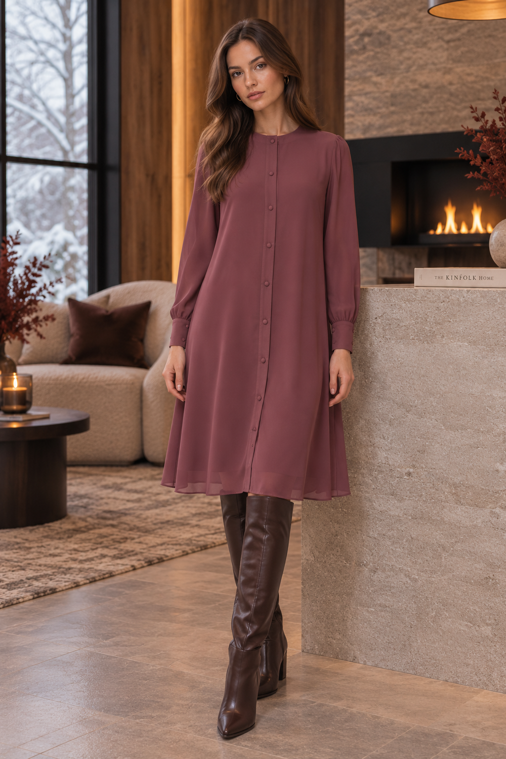 A line Chiffon dress - Mauve