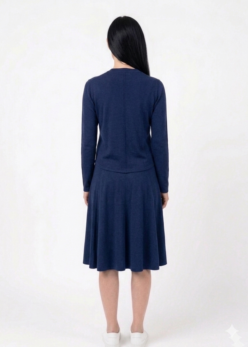 Button down shirt and circle skirt set - Navy
