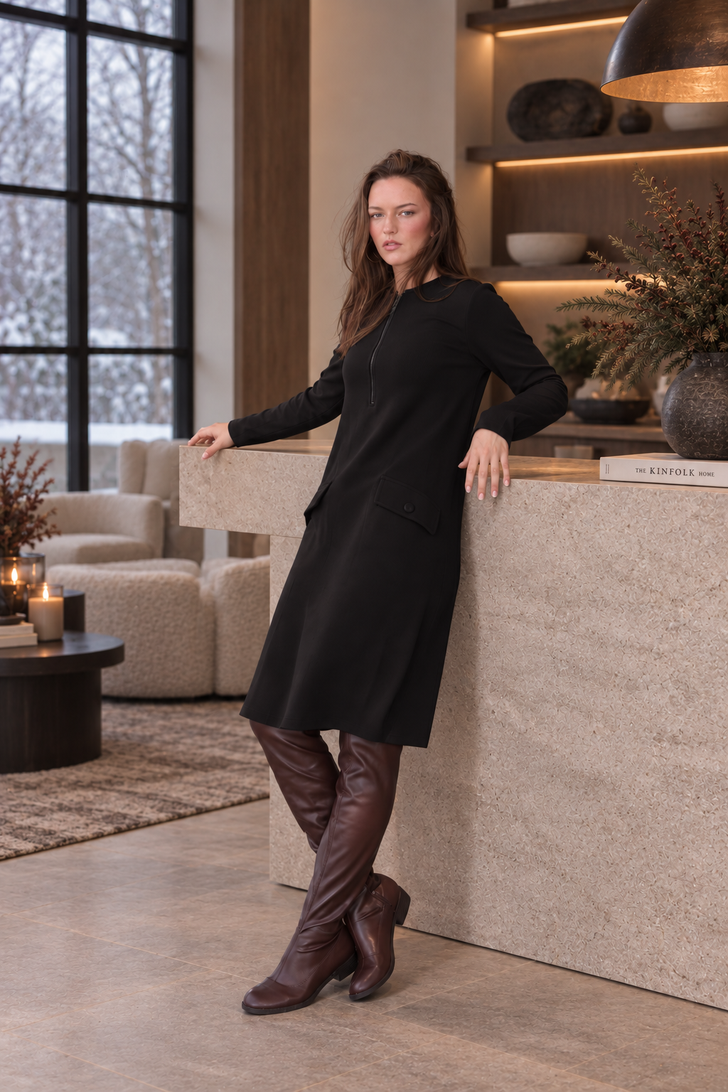 A-line pique dress - Black
