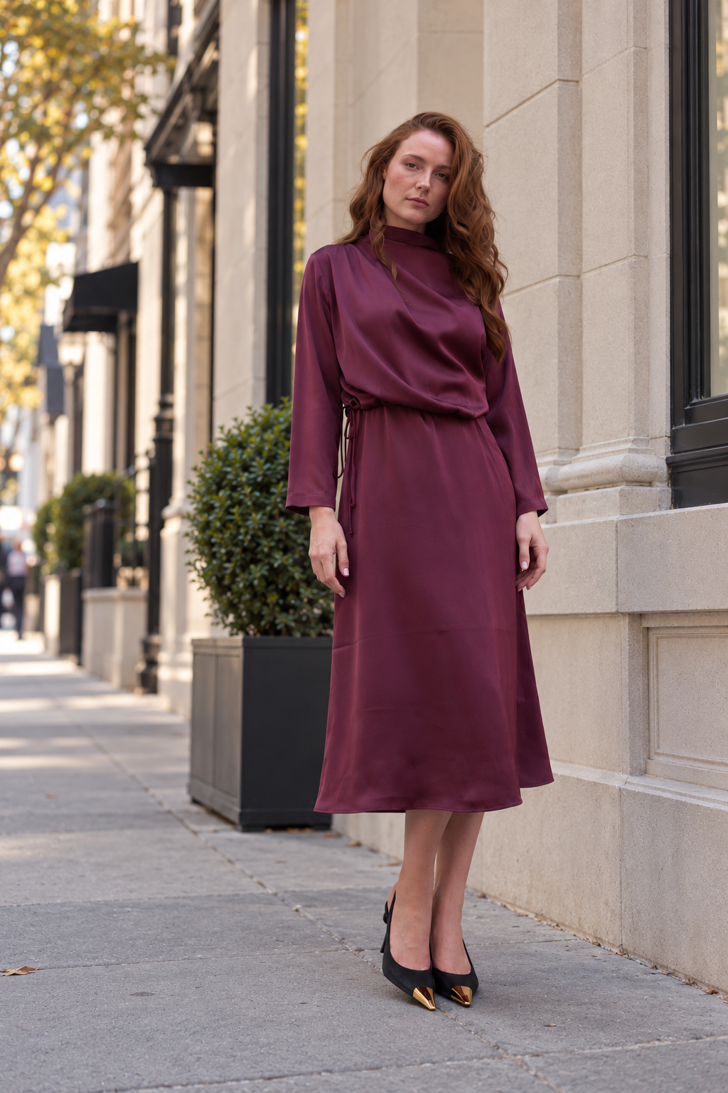 The Adjustable Waist Draped Dress
- Brick