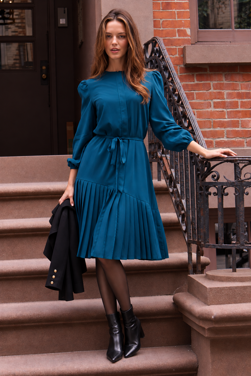 Asymmetrical pleated shift dress - Teal
