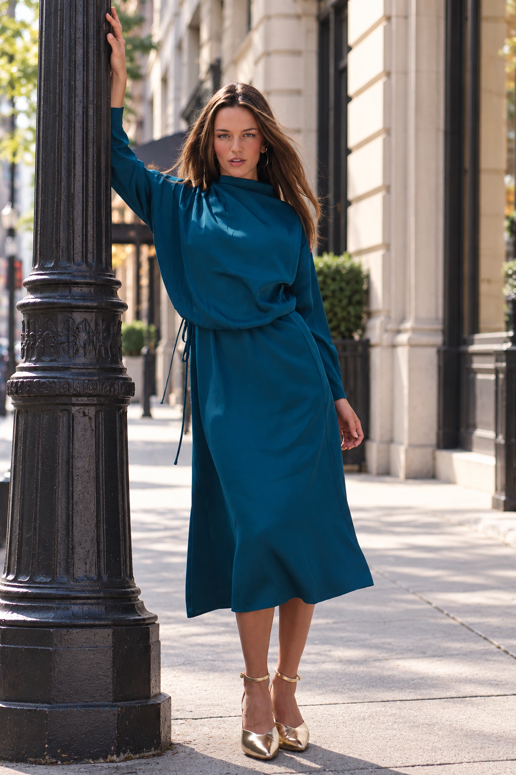 The Adjustable Waist Draped Dress - Teal Blue