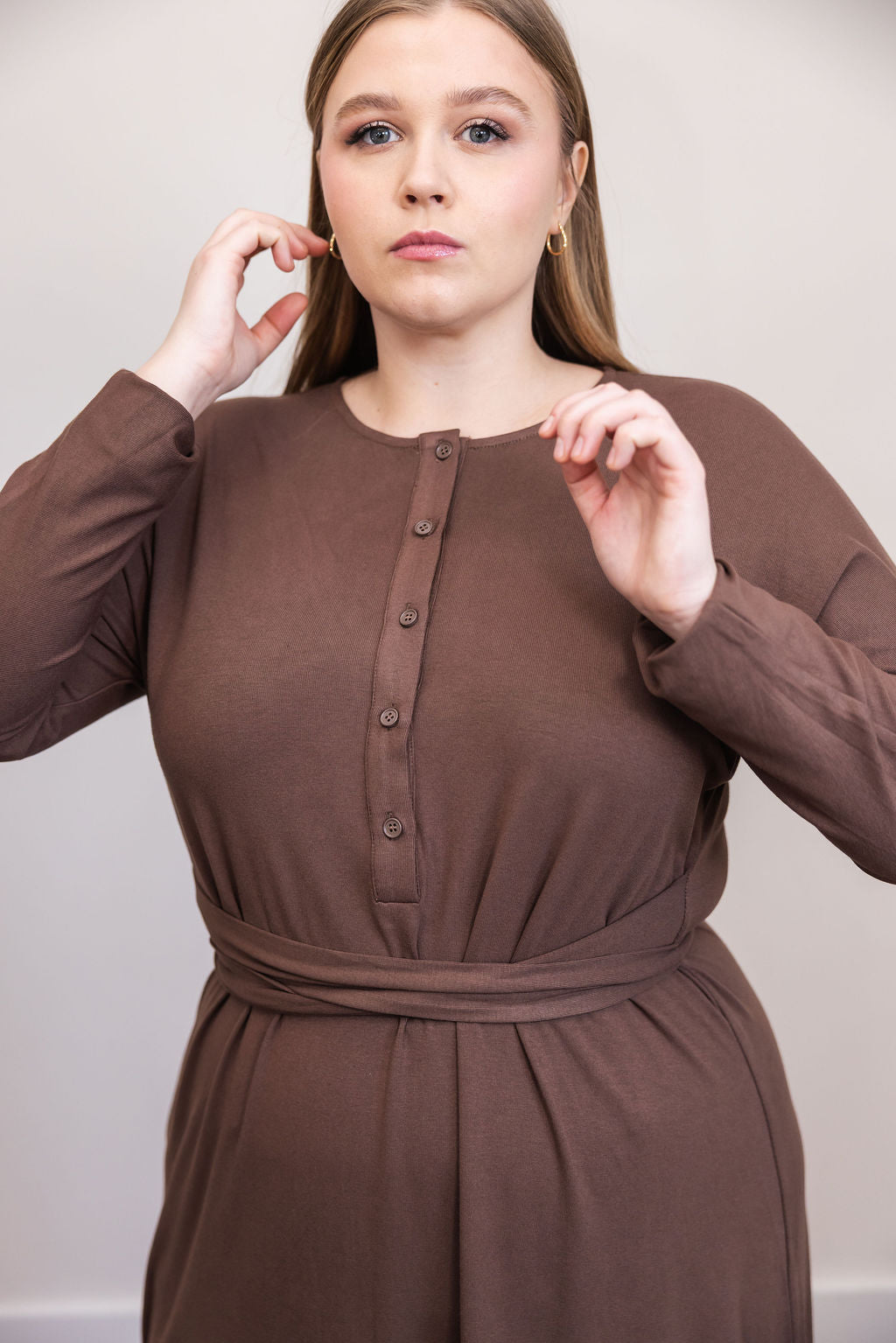 Asymmetrical basic dress - Brown