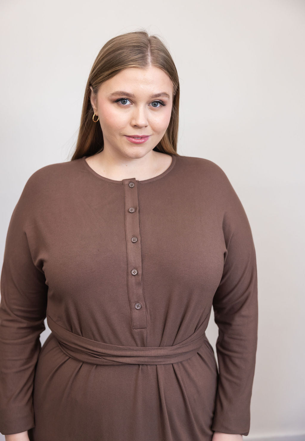 Asymmetrical basic dress - Brown