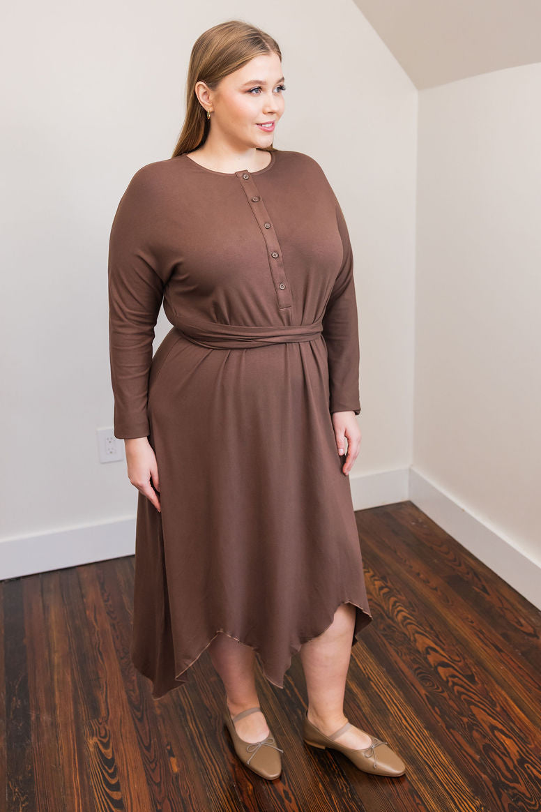 Asymmetrical basic dress - Brown