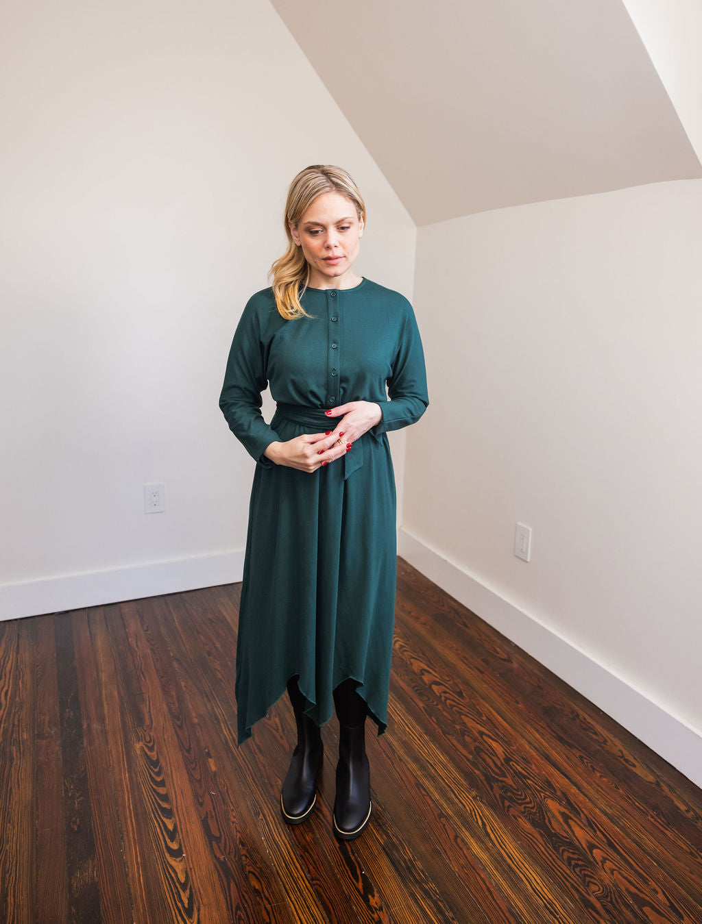 Asymmetrical basic dress - Green