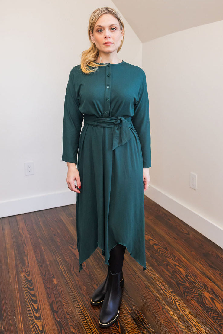 Asymmetrical basic dress - Green