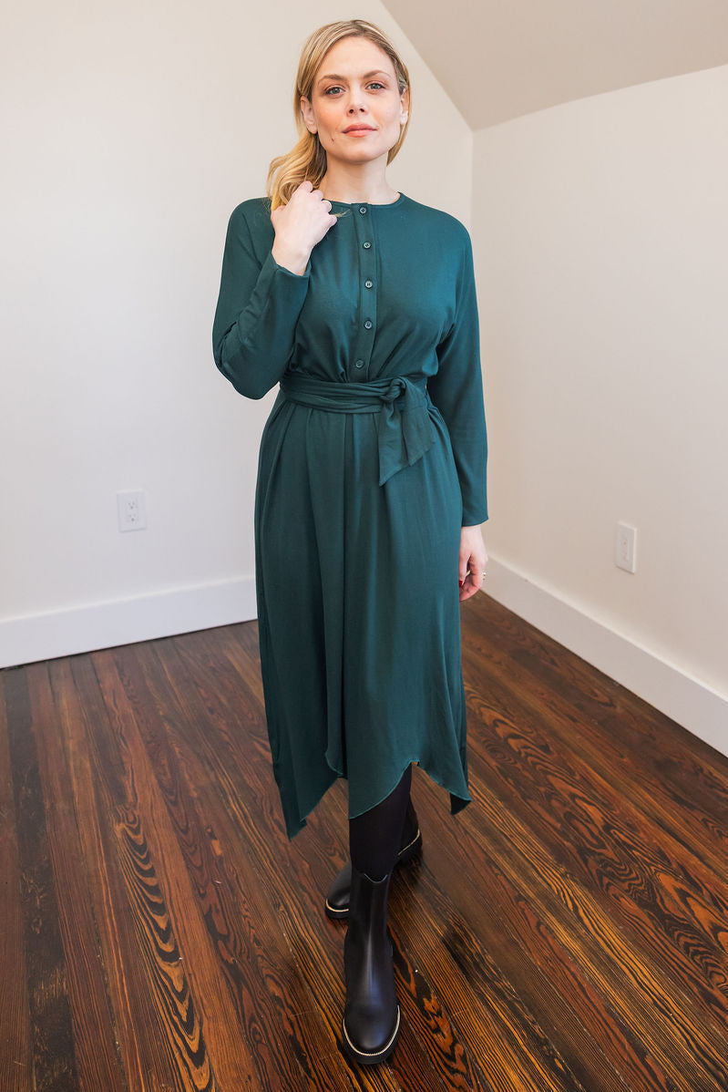 Asymmetrical basic dress - Green