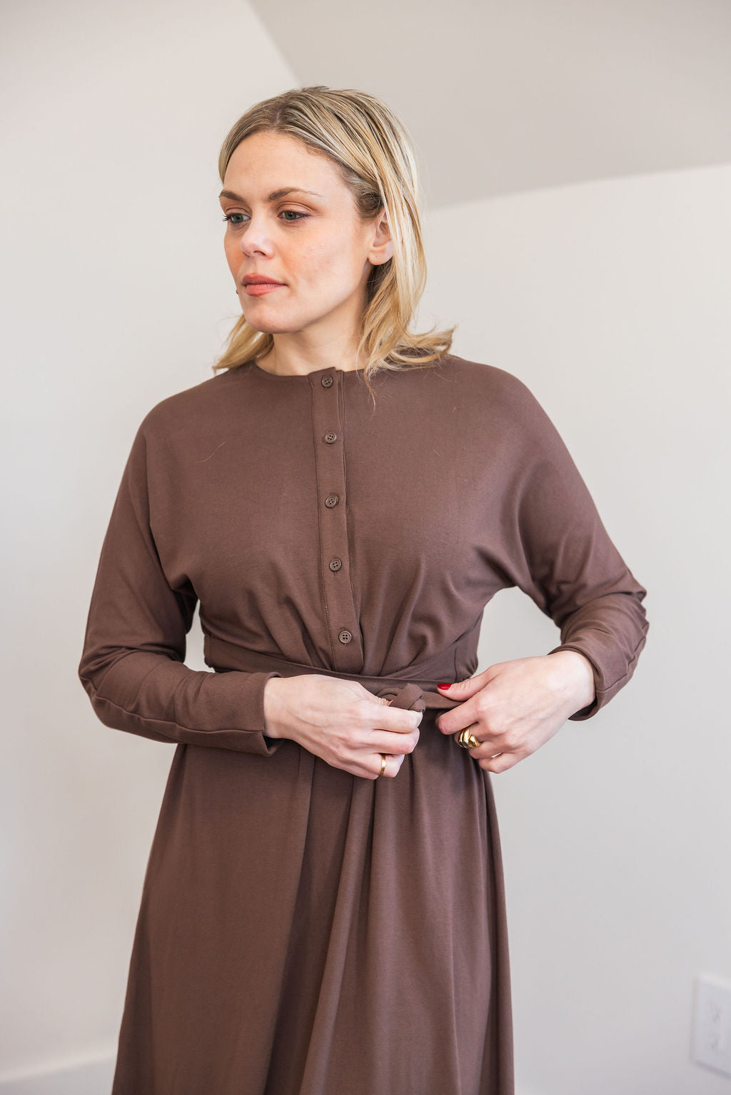 Asymmetrical basic dress - Brown