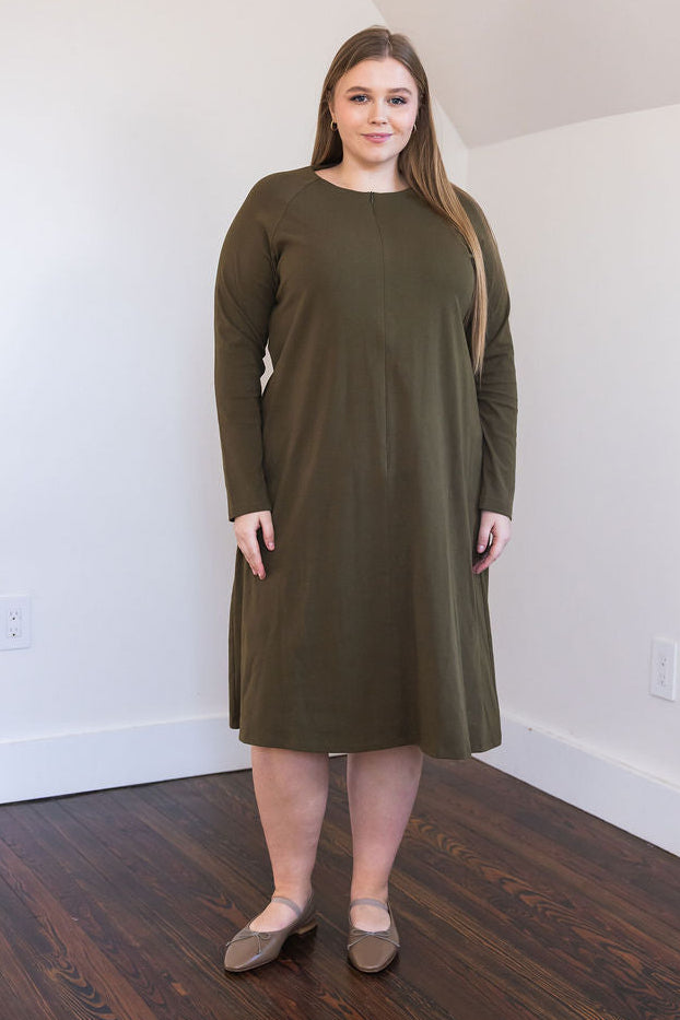 Raglan A-line dress basic - Olive