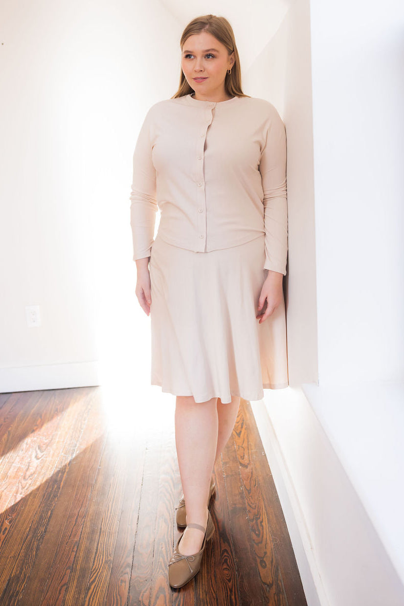 Button down shirt and circle skirt set - Cream