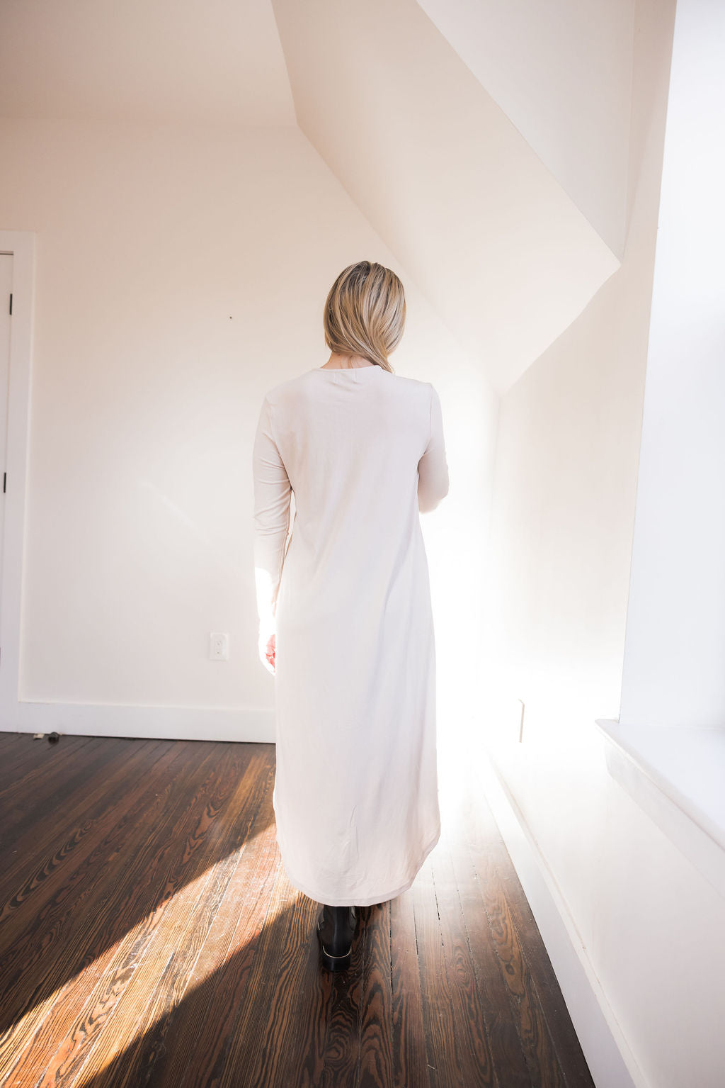 Button down rounded hem basic dress - Cream