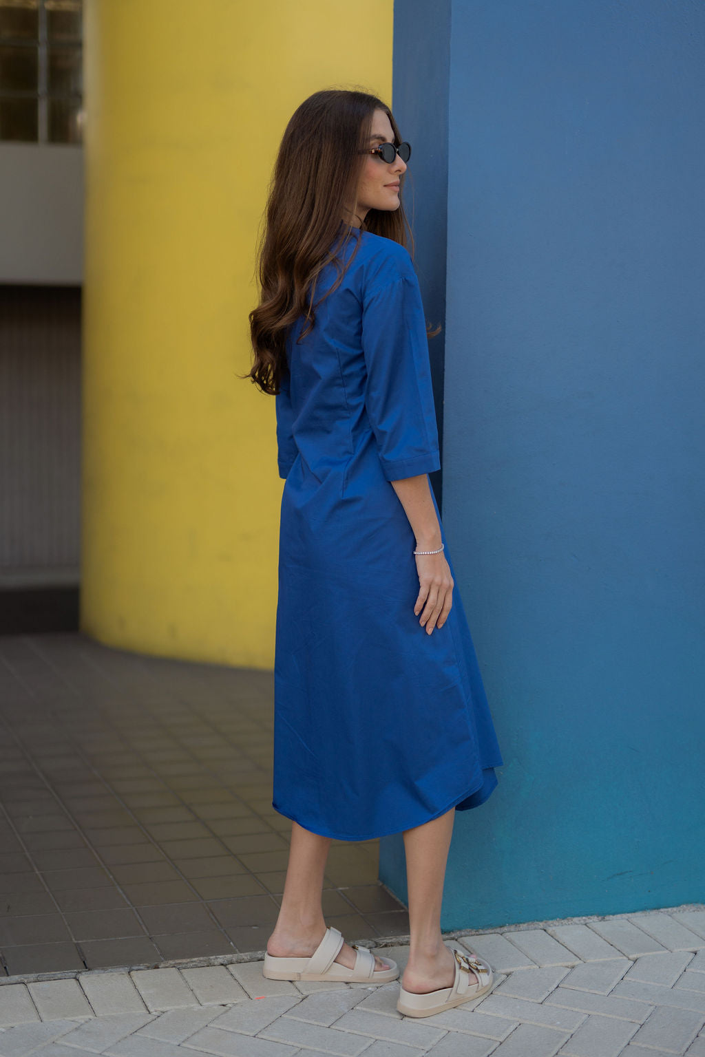 Elowen Cotton Tie-Waist Dress - Coblat Blue