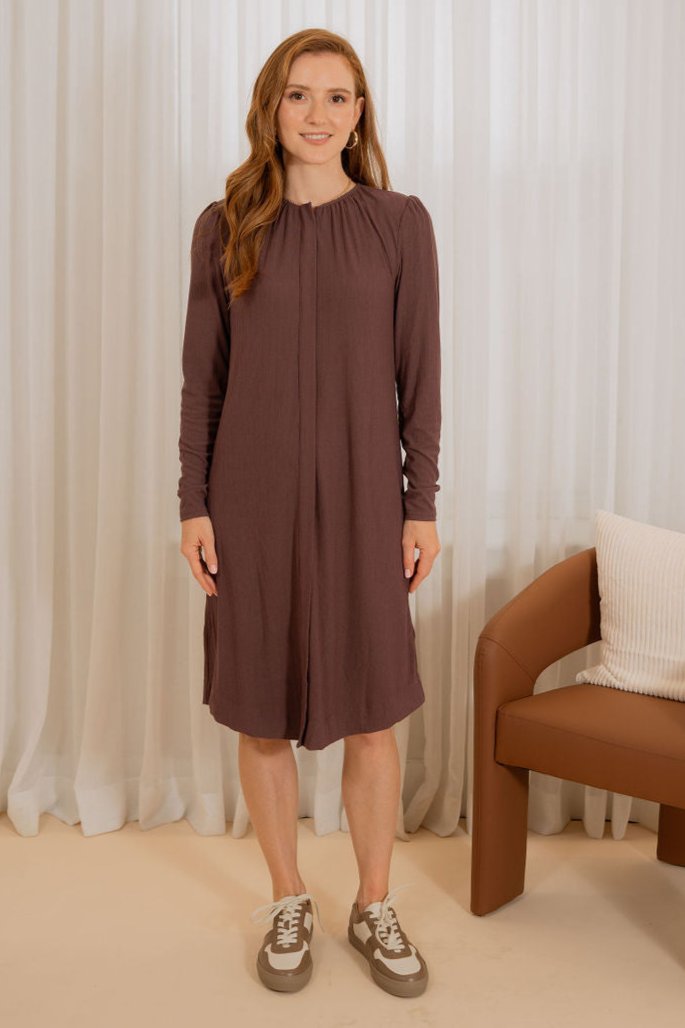 mauve brown dress Quinta Dark Mauve Mesh Halter Ruched Midi Dress