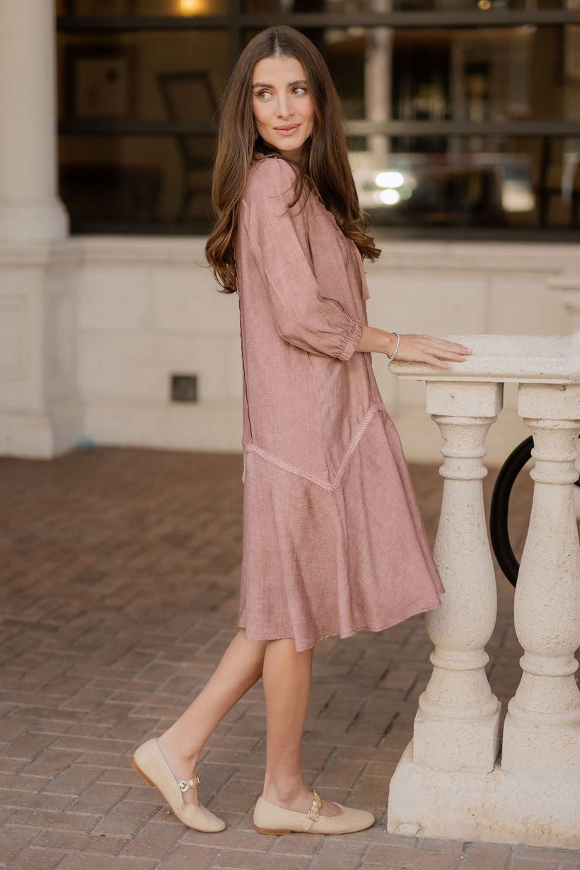 Willow Wave trim Dress - Blush Pink