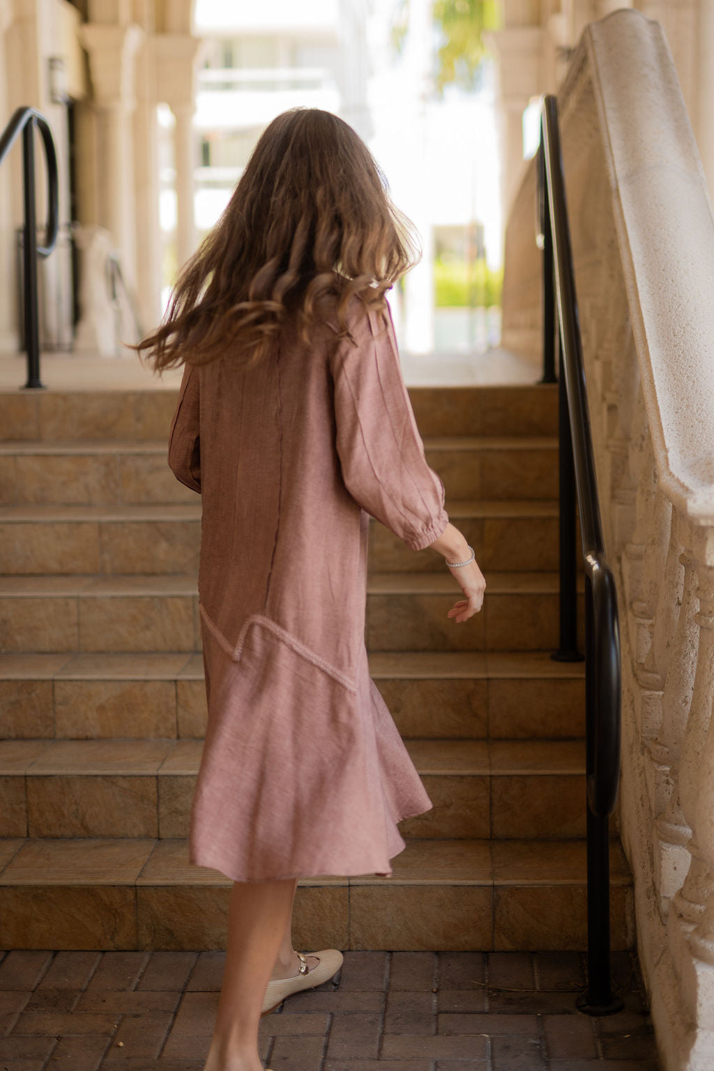 Willow Wave trim Dress - Blush Pink