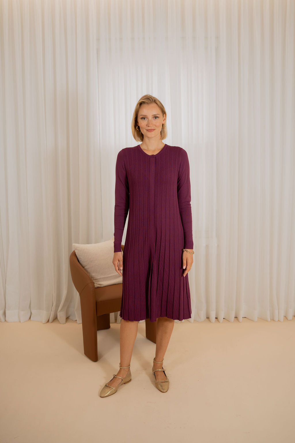 Pleated knit dress - Purple