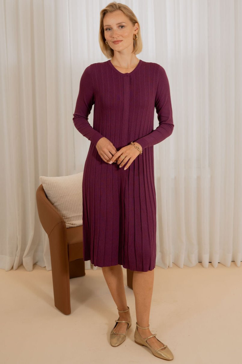 Pleated knit dress - Purple