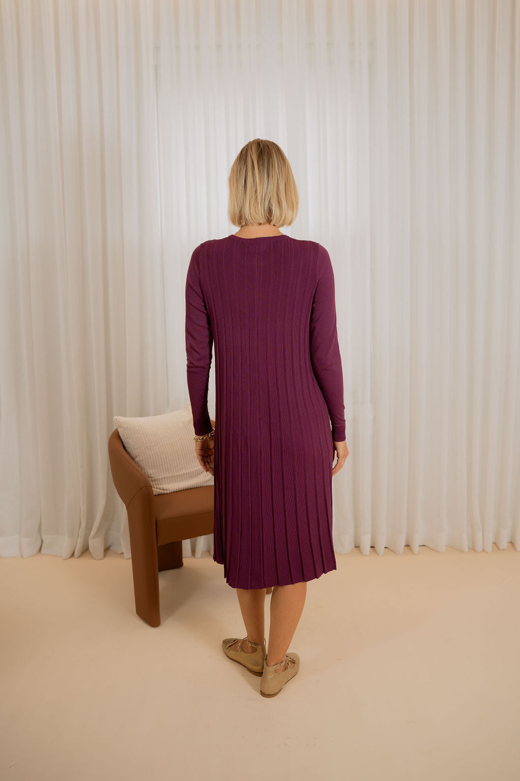 Pleated knit dress - Purple