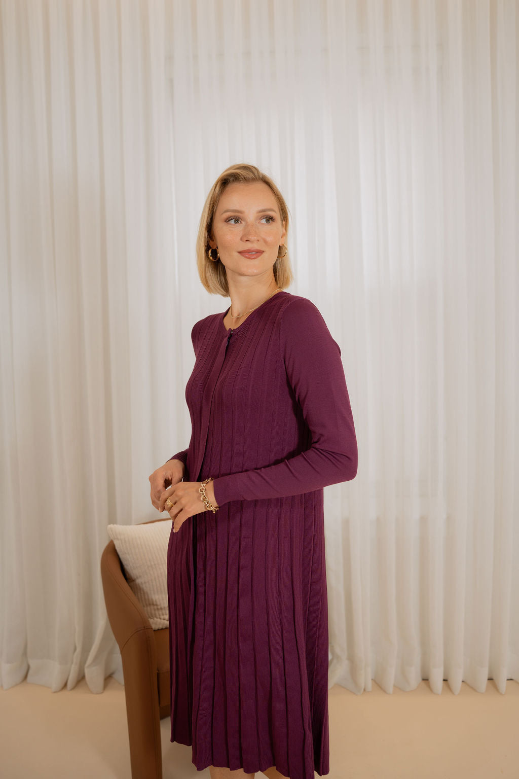 Pleated knit dress - Purple