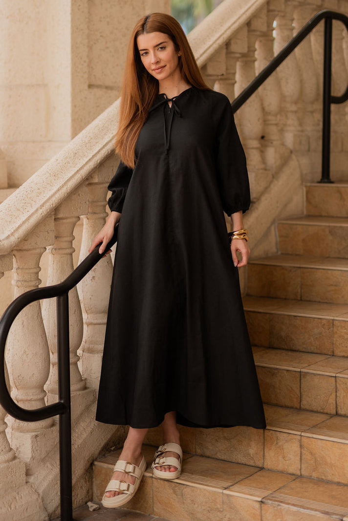 Linen Flow Maxi Dress - Black