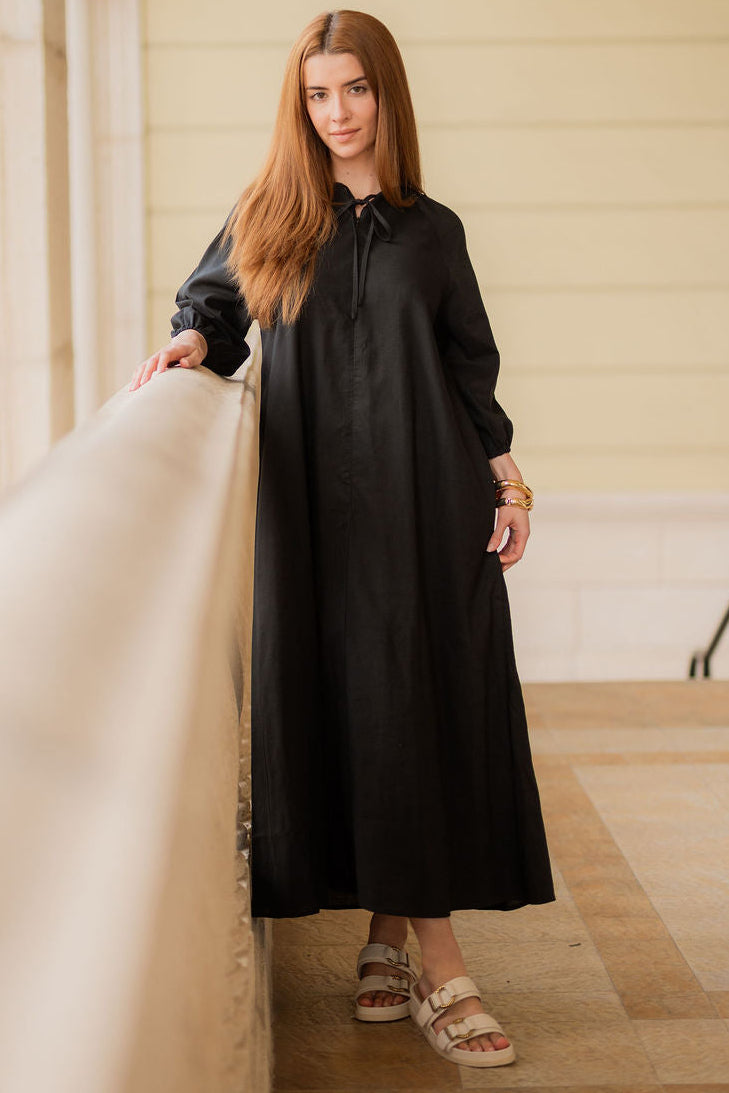 Linen Flow Maxi Dress - Black