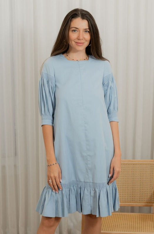 Puffy scrunched sleeve dress