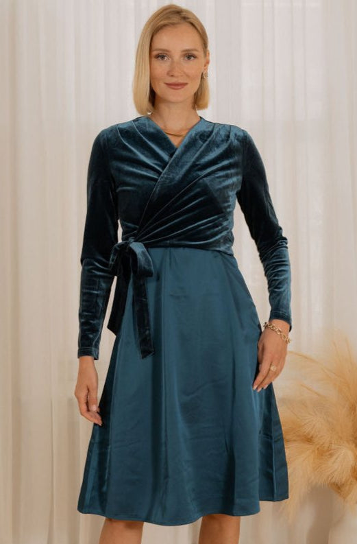 Wrap velvet top with satin jumper - Blue