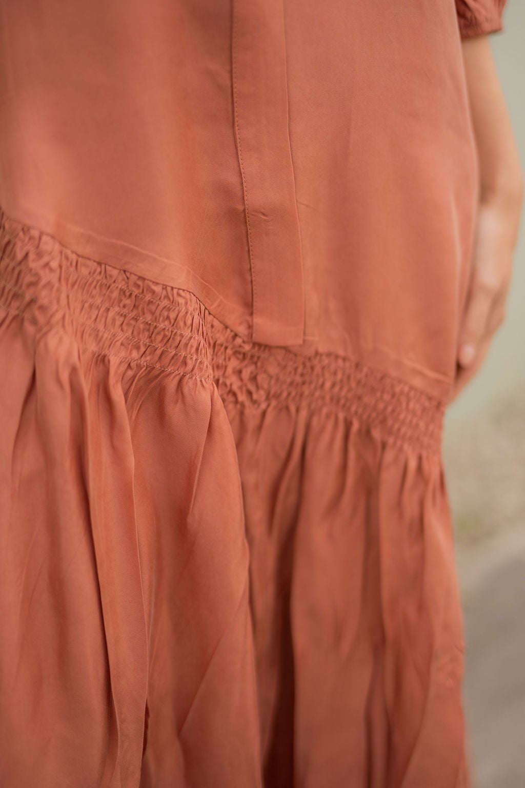 Asymmetrical smock drop Cupro maxi dress - Peach
