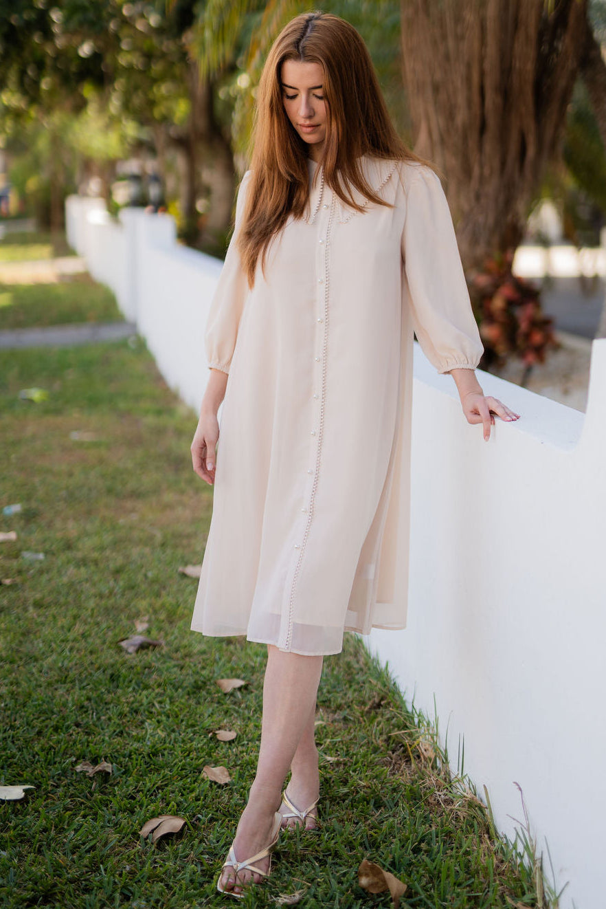 Luna Pearl Chiffon Dress - Cream