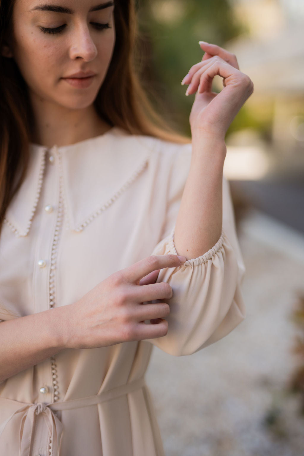 Luna Pearl Chiffon Dress - Cream