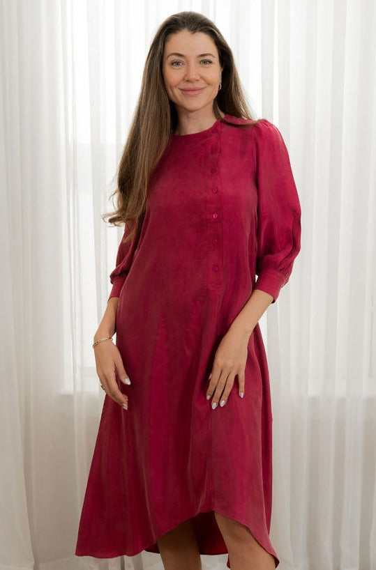 Cupro high-low side buttons dress