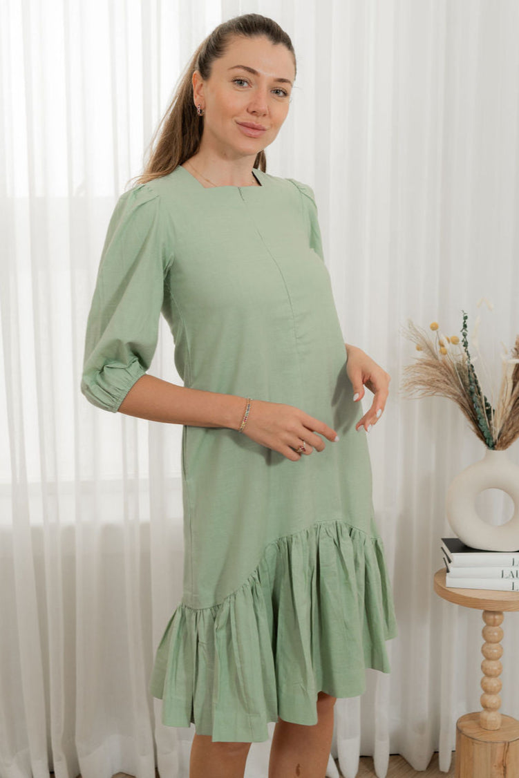 Linen round drop waist dress