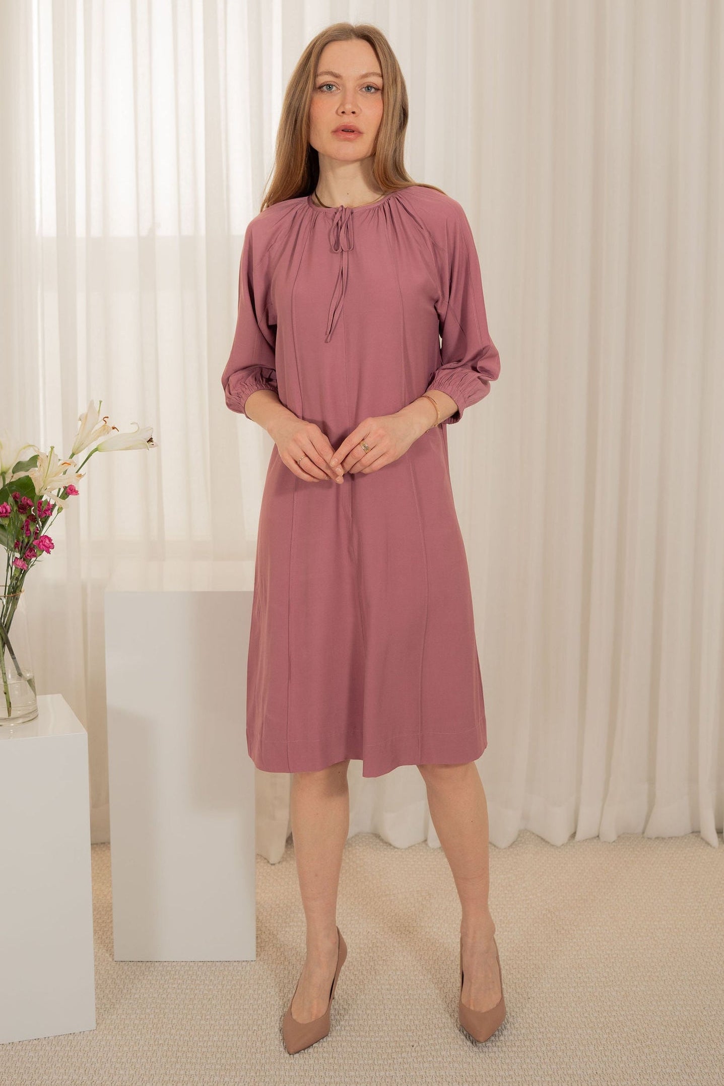 Trim loose dress - Pink
