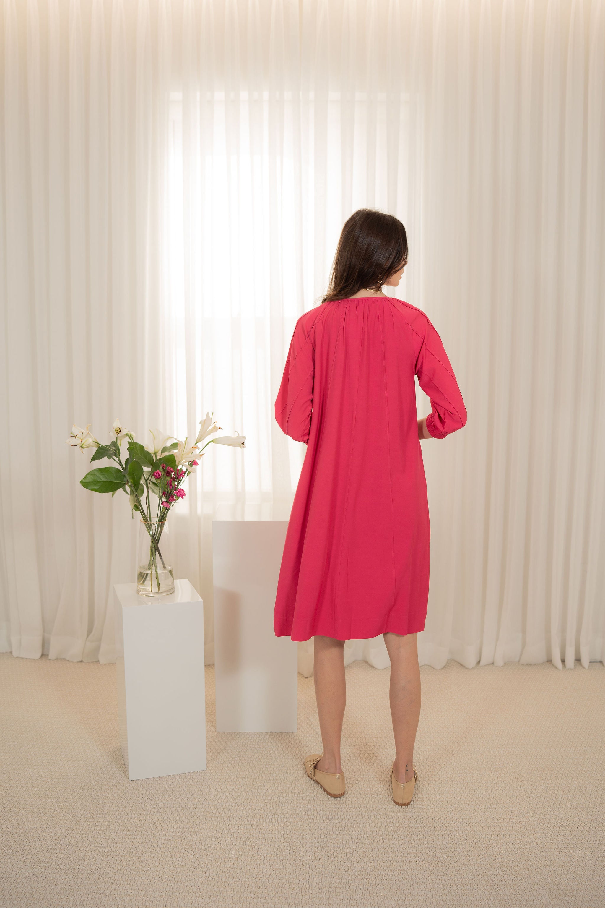 Trim loose dress - Fuchsia