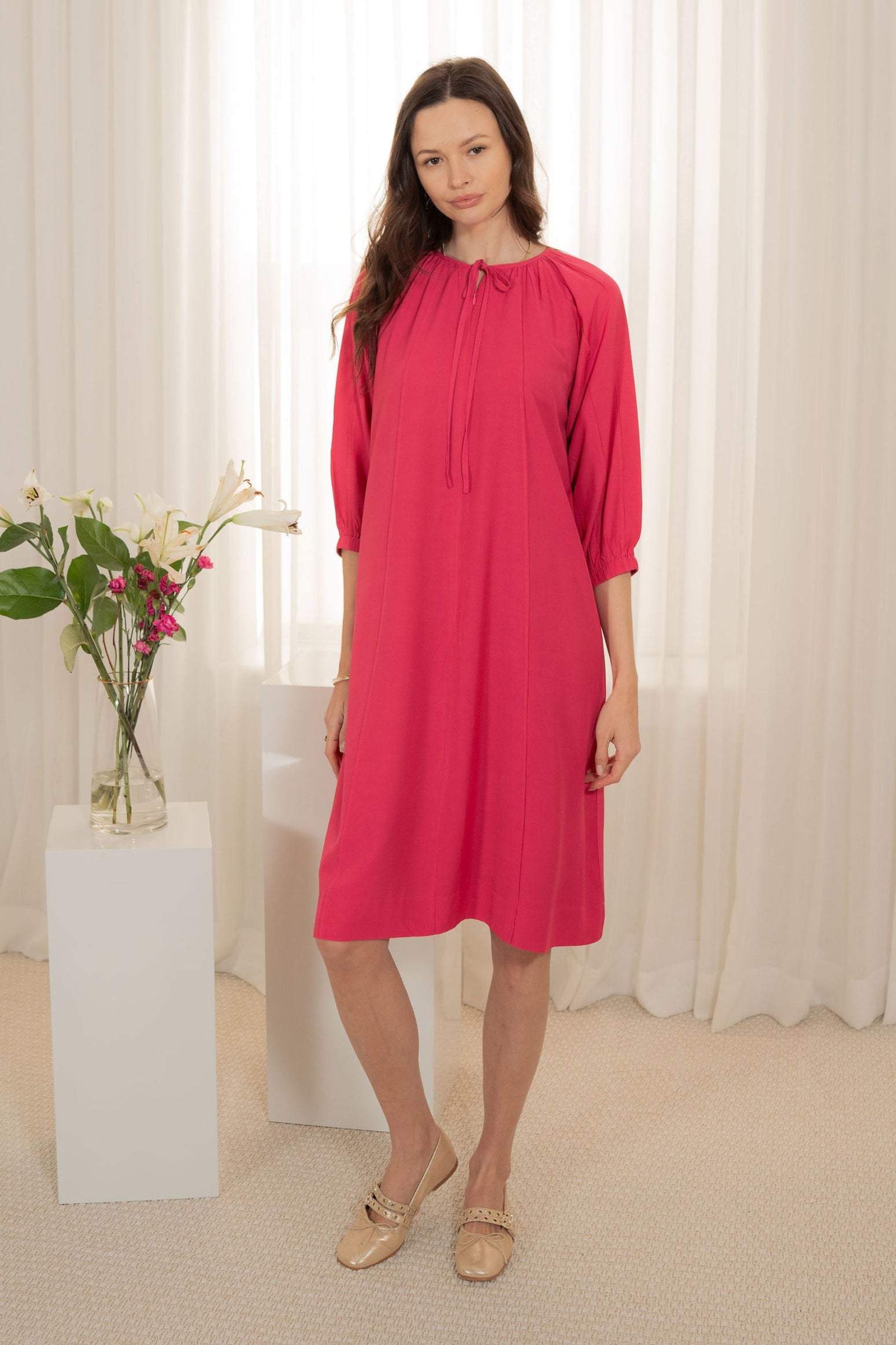 Trim loose dress - Fuchsia
